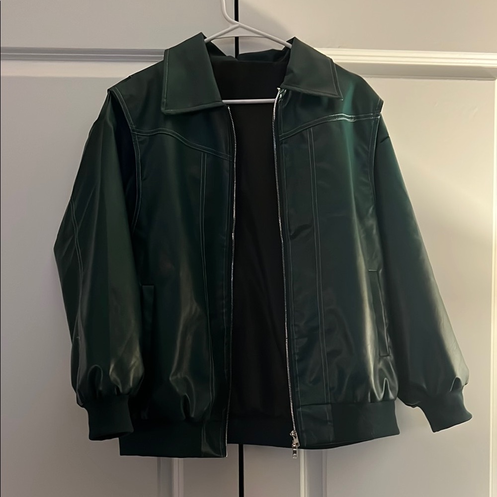Oversized Teal Faux Leather Jacket